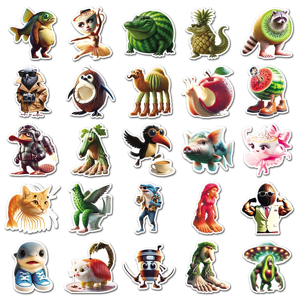

10/30/50pcs Cartoon Abstract Animal Tung Tung Sahur Stickers Italian Brainrot Sticker Notebook Phone Helmet Car Decals Wholesale