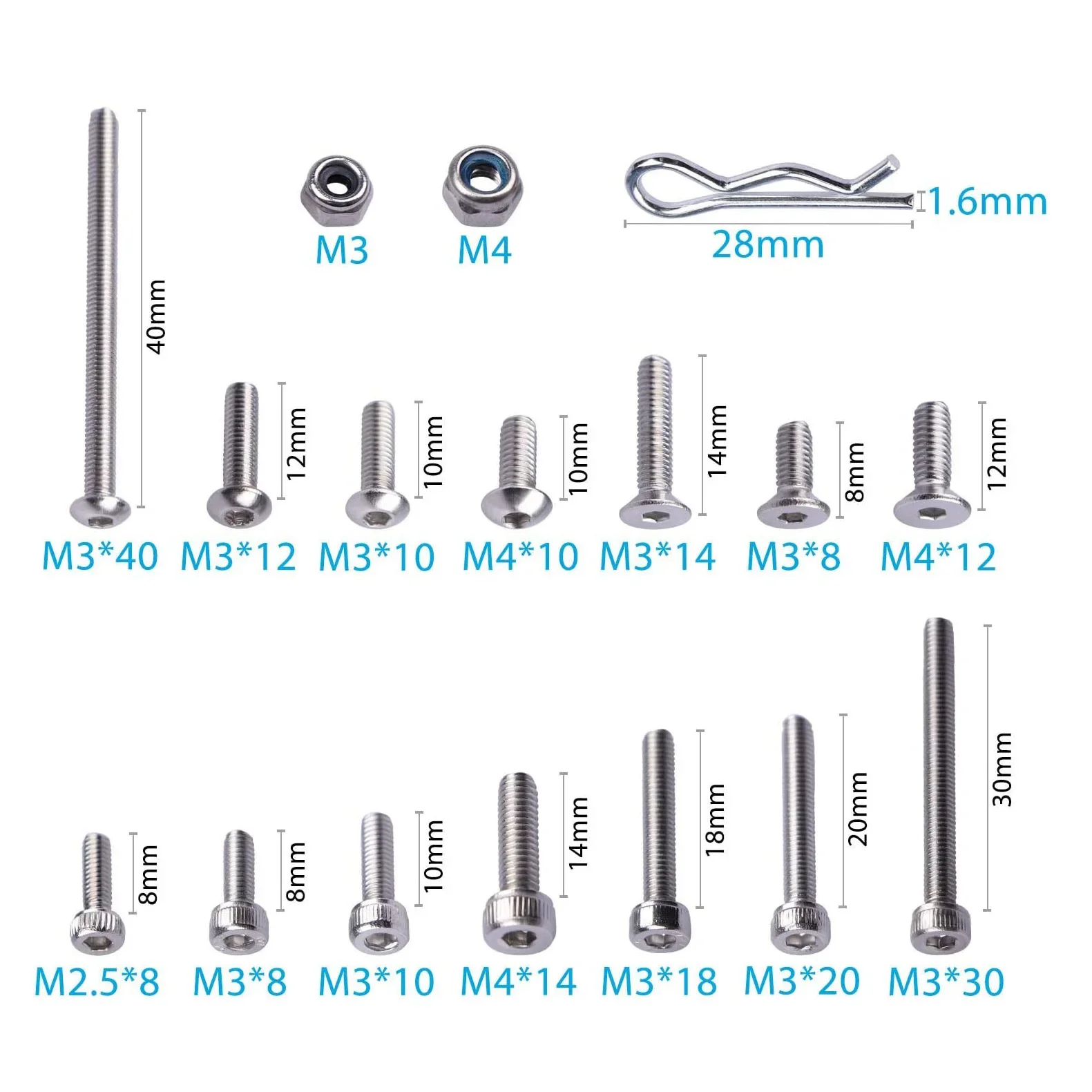 

205Pcs Stainless Steel Rc Countersunk Screw Kit for 1/10 1/8 Traxxas Slash Rustler Axial Hsp Hpi Arrma Redcat Rc Truck