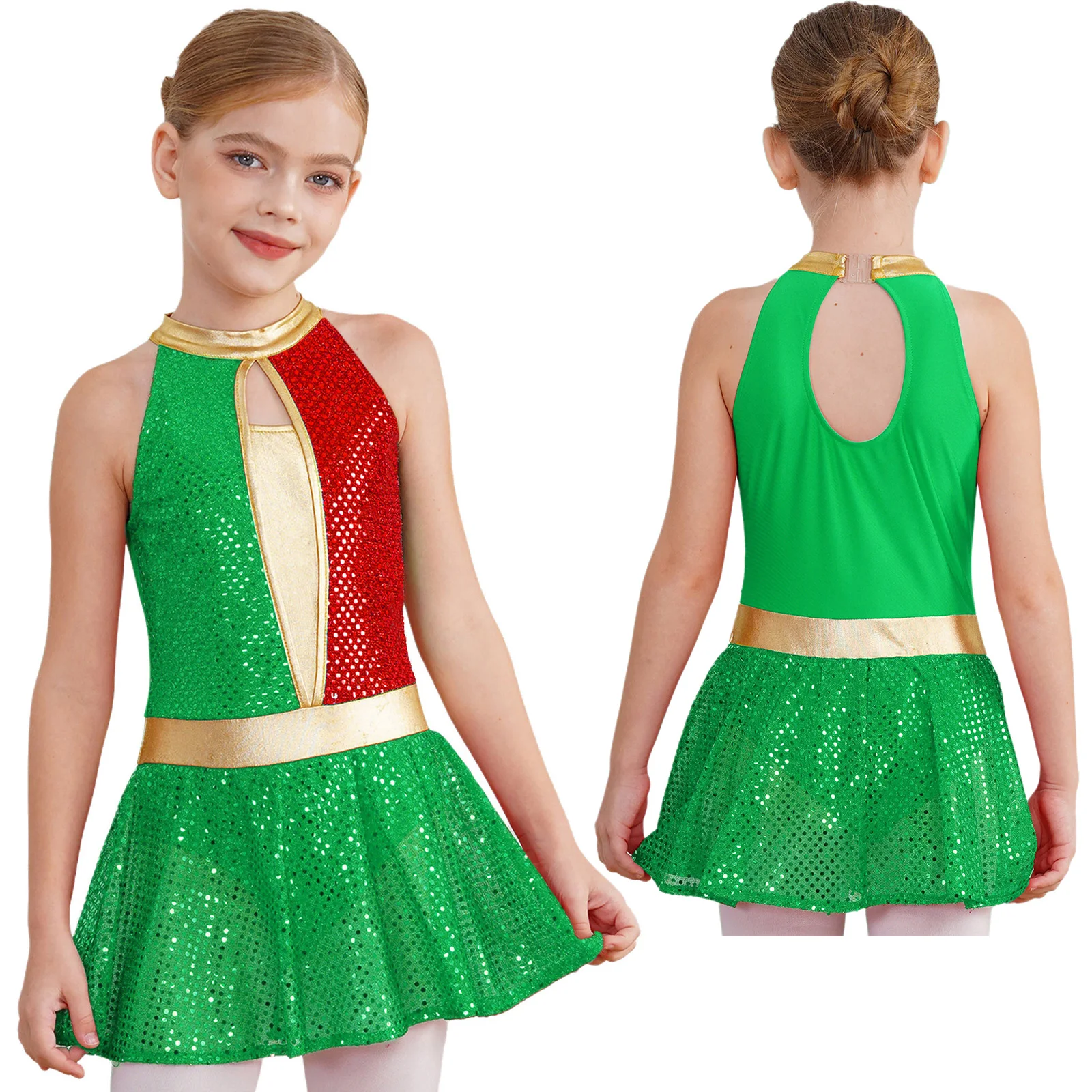 Girls Halloween Christmas Circus Jumpsuit  Sequin Jazz Tap Ballet Dance Tutu Dress Leotard Party Carnival Performance Costumes