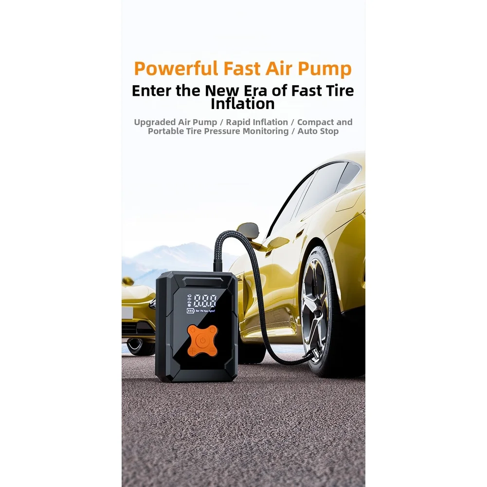 Car Tire Inflator Wireless Portable Digital Air Compressor with LED Light USB and Automatic Stop at Target Pressure