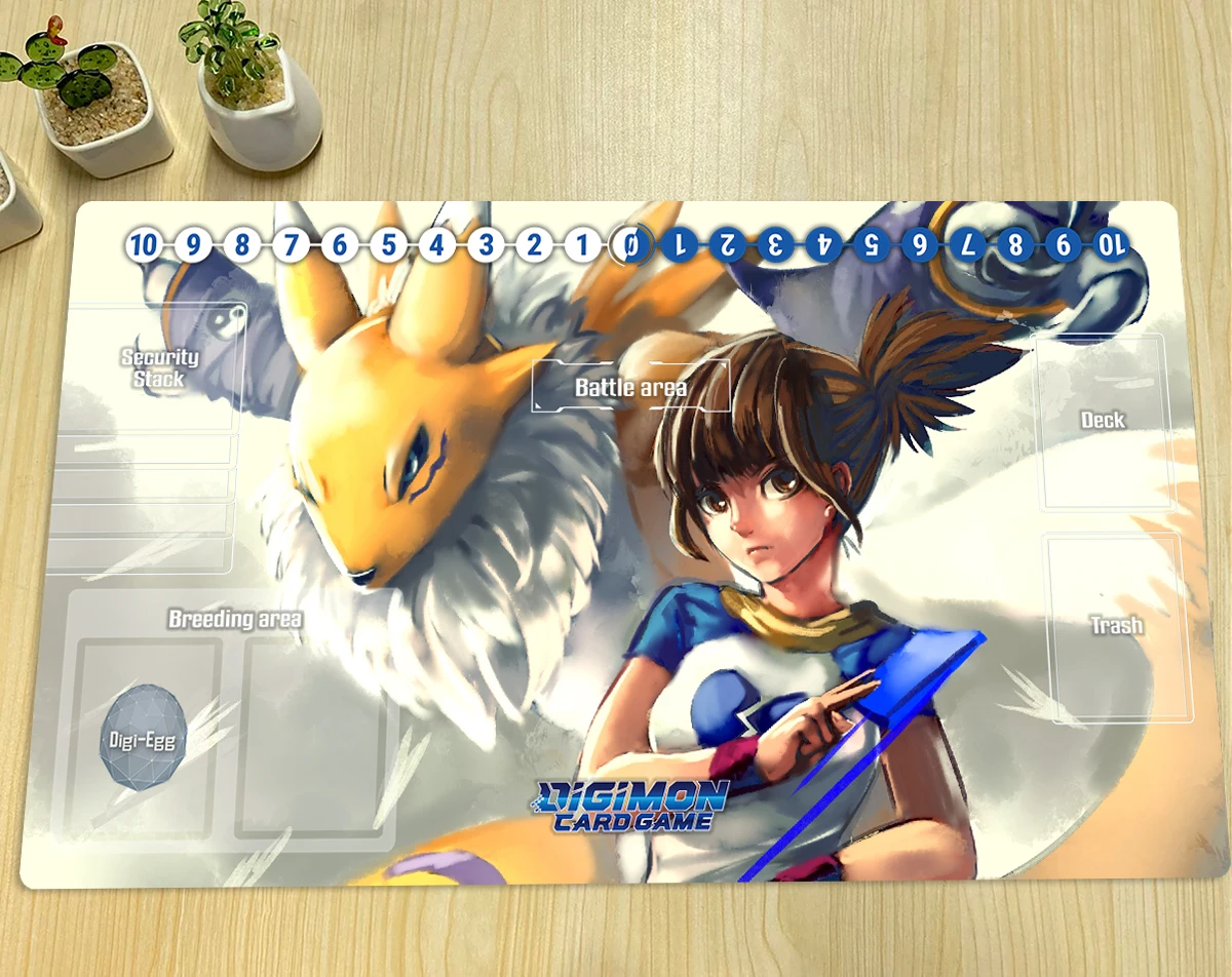 Digimon Playmat Renamon Makino Ruki DTCG CCG Mat Board Game Trading Card Game Mat Custom Anime Mouse Pad Rubber Desk Mat & Bag