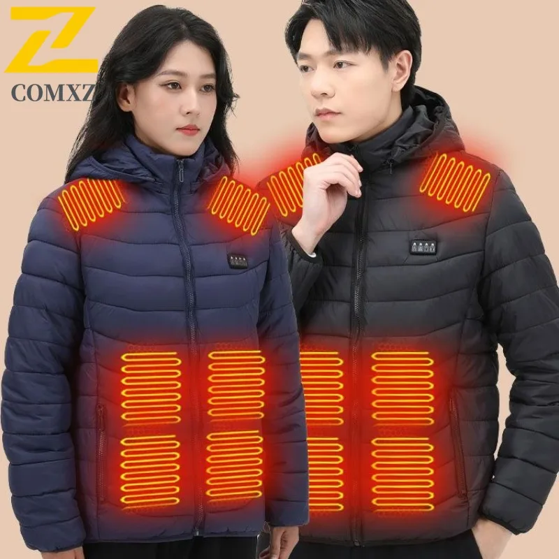 ​Men's Techwear Heated Jacket - Rechargeable Electric Warming Windproof Shell for Hiking Camping | Winter Thermal Hooded Coat​