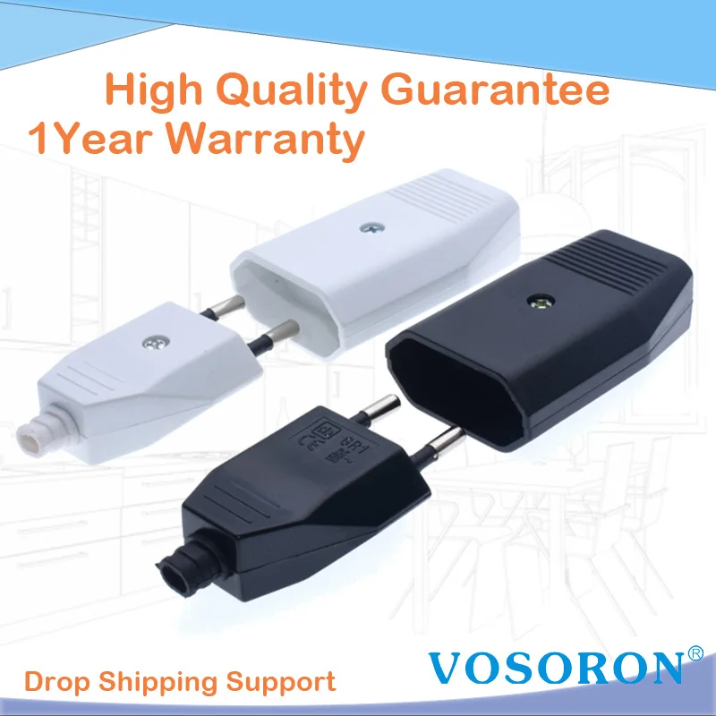 Black White 2.5A Korea Russia Germany EU Assemble Wiring Plug Power Cable Connector Female Male 2Pole Electrical Socket Plug