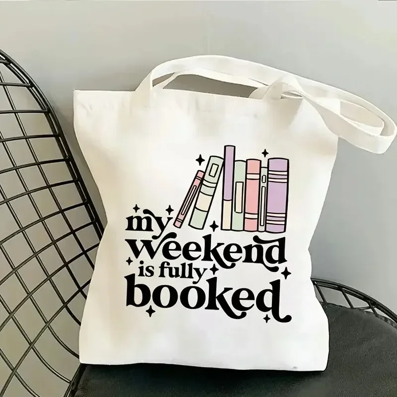 Reading Enthusiast Canvas Tote Bag Durable Large Capacity Shopping Book Handbag for Librarians and Book Lovers