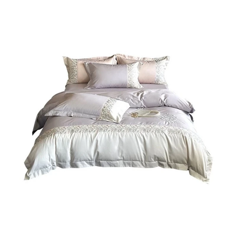

Light luxury four seasons Xinjiang long-staple cotton pure cotton four-piece romantic flower embroidery quilt cover bedding