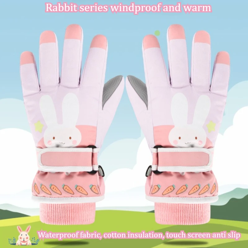 

Cartoon Print Kids Gloves for Girls Warm Winter Ski Gloves with Touchscreen Windproof Thermal Mittens for Cycling & Outdoor Play