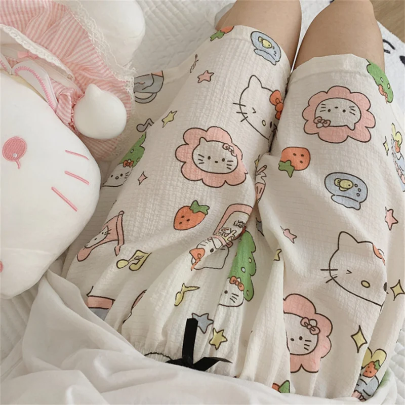 

Hello Kitty Pajamas Pants Sanrioed Cartoon Kuromi Cinnamoroll Women Cotton Summer Thin Shorts Anime Kawaii Girls Student Cute