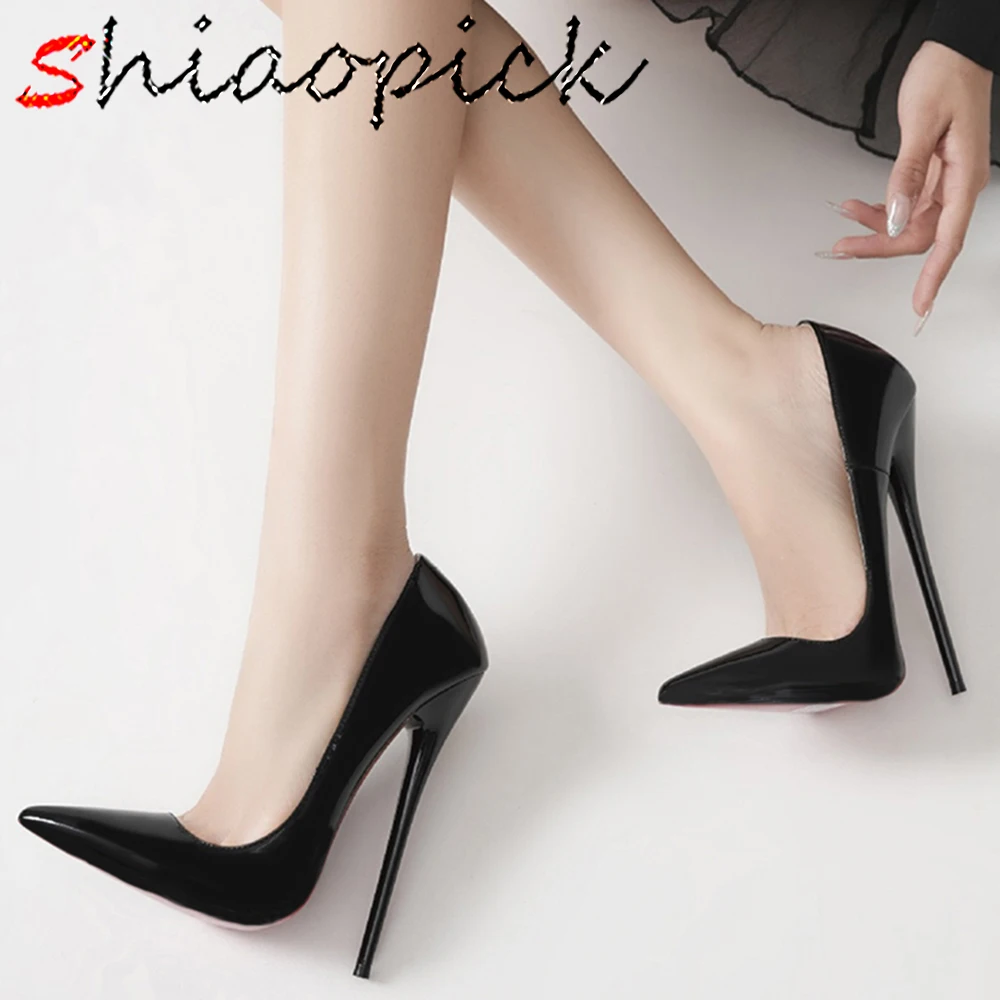 

2026 Newly 16CM Ultra High Heel Shiny Balck Pumps Sexy Pointed toe T-stage Show Stage Pole Dancing Model Dress Shoes Size45