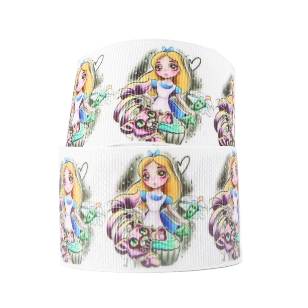 Disney 5 Yards Multi Size Alice in Wonderland Printed Grosgrain Ribbon For Hairbow DIY Craft Supplies Cartoon Ribbons