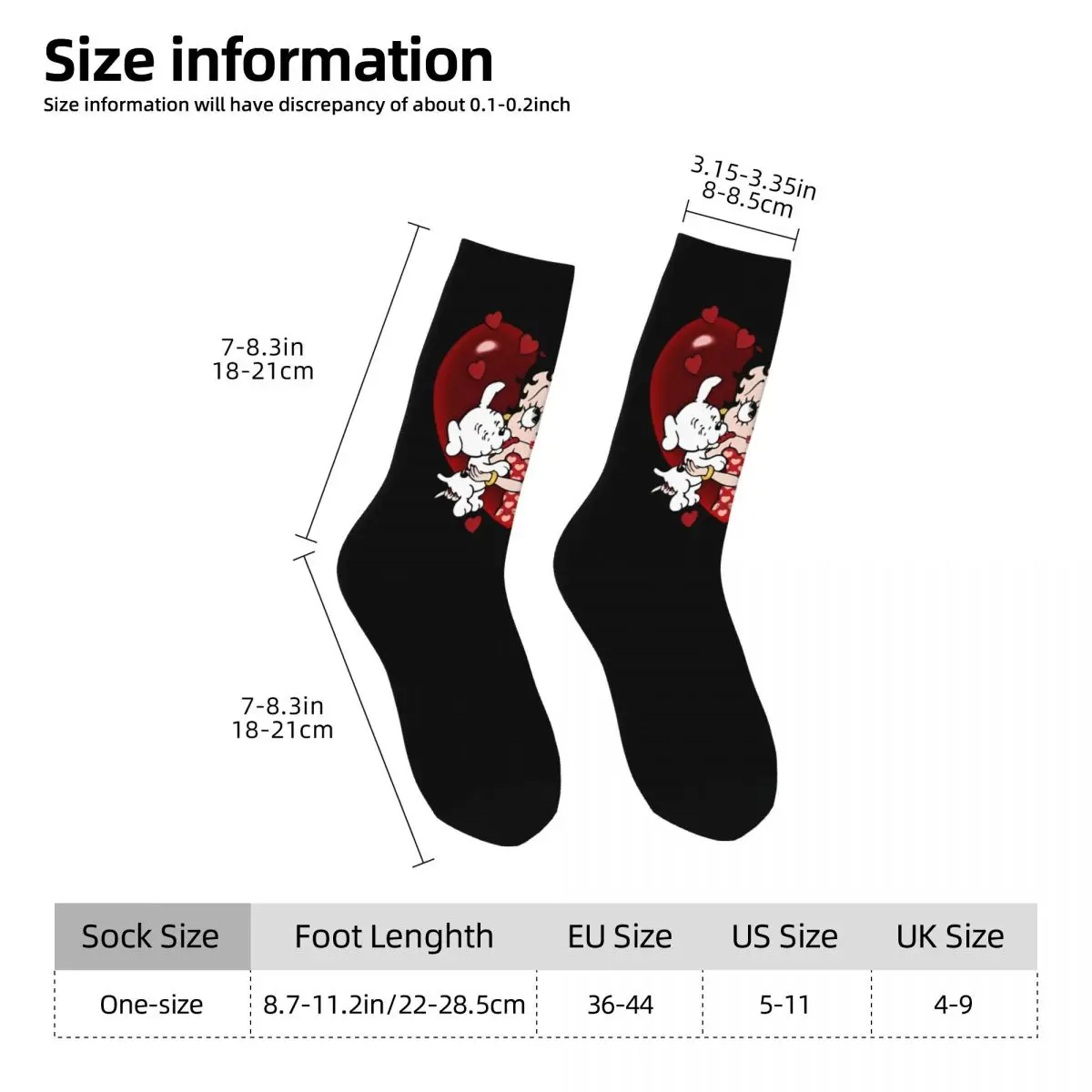 Chaussettes coordonnantes pour hommes et femmes, bas de dessin animé Mrs Boop, chaussettes de skateboard graphiques, qualité rétro, automne