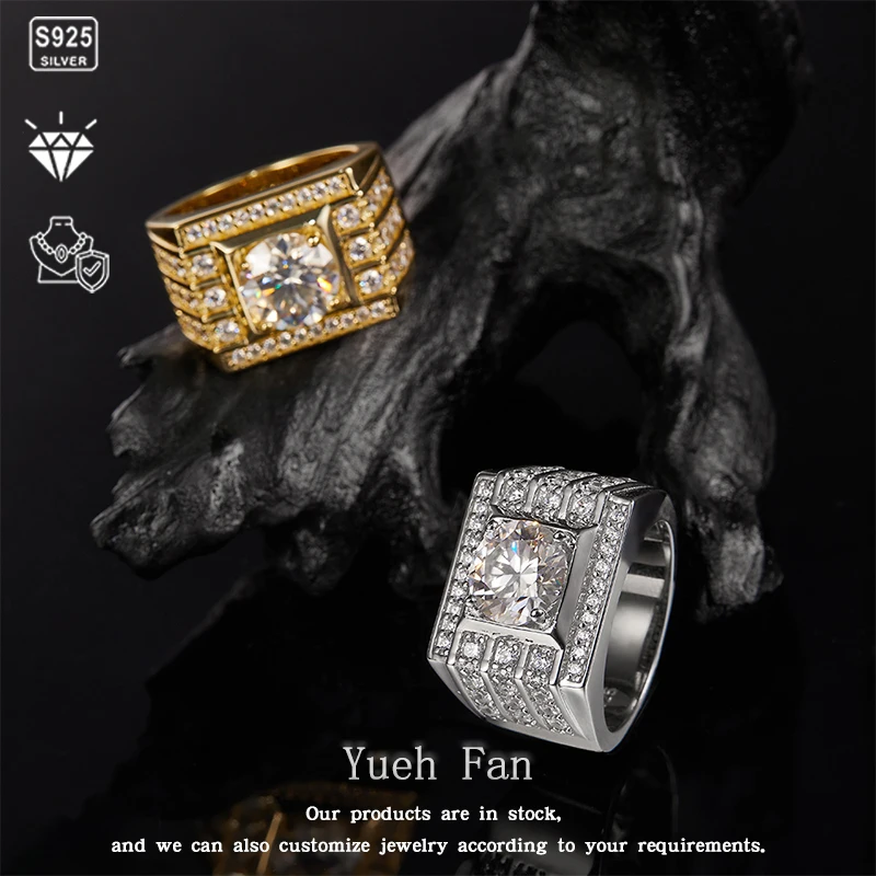

925 Silver Moissanite Ring Man Wide Rings Man Hip Hop Ring Man Wedding Ring Rock Street Party Gold Moissanite Jewelry Christmas