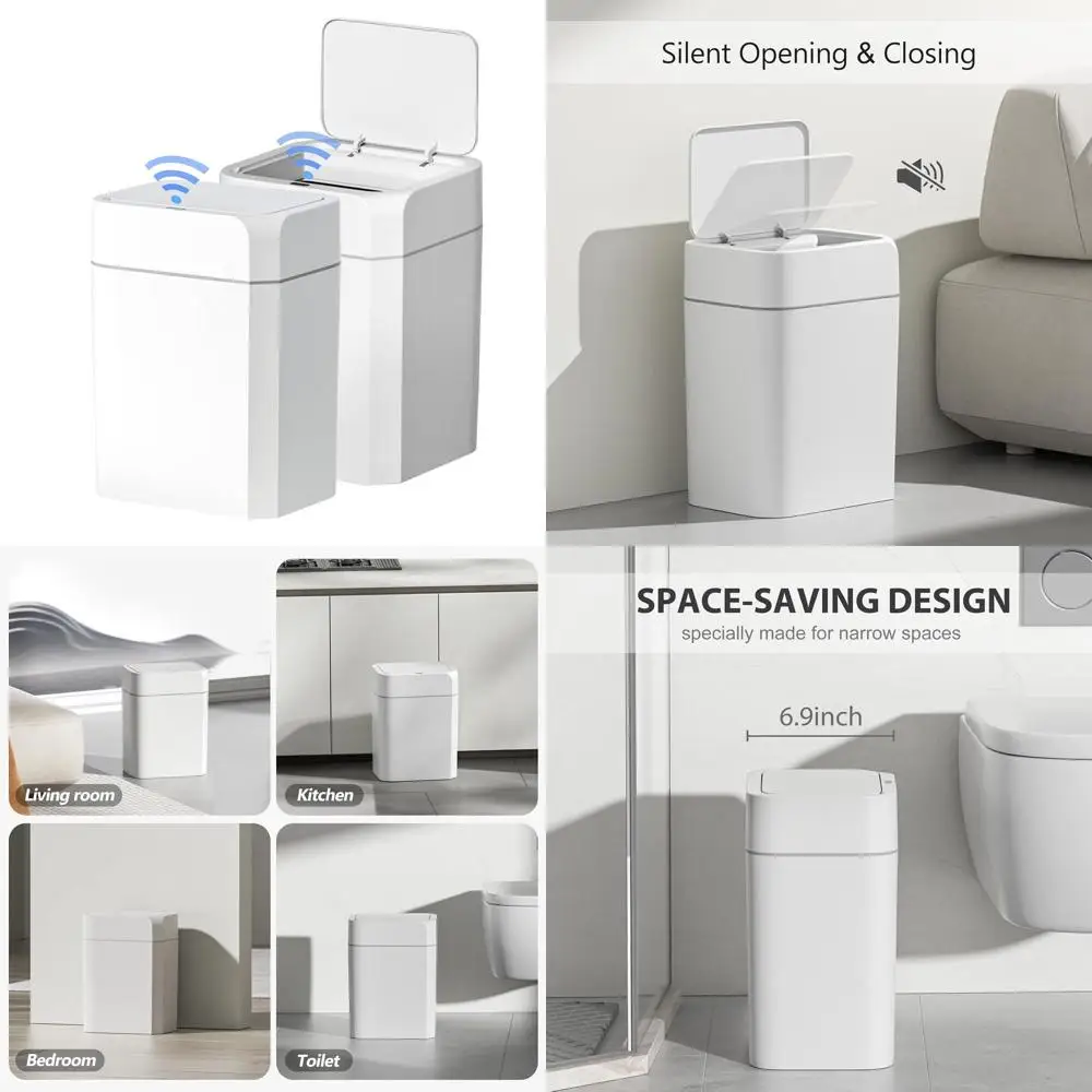 

Motion-Activated 3.5 Gallon Slim Trash Can with Lid, Waterproof Bathroom Bin for Home & Office, White