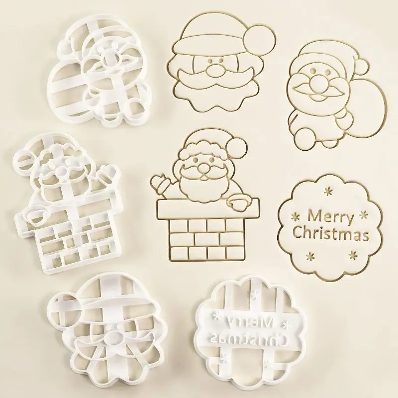 [1/4Pcs Christmas Santa Claus Cookie Cutter Mold Merry Christmas Cookie Embosser Baking Molds For Christmas Decorations]