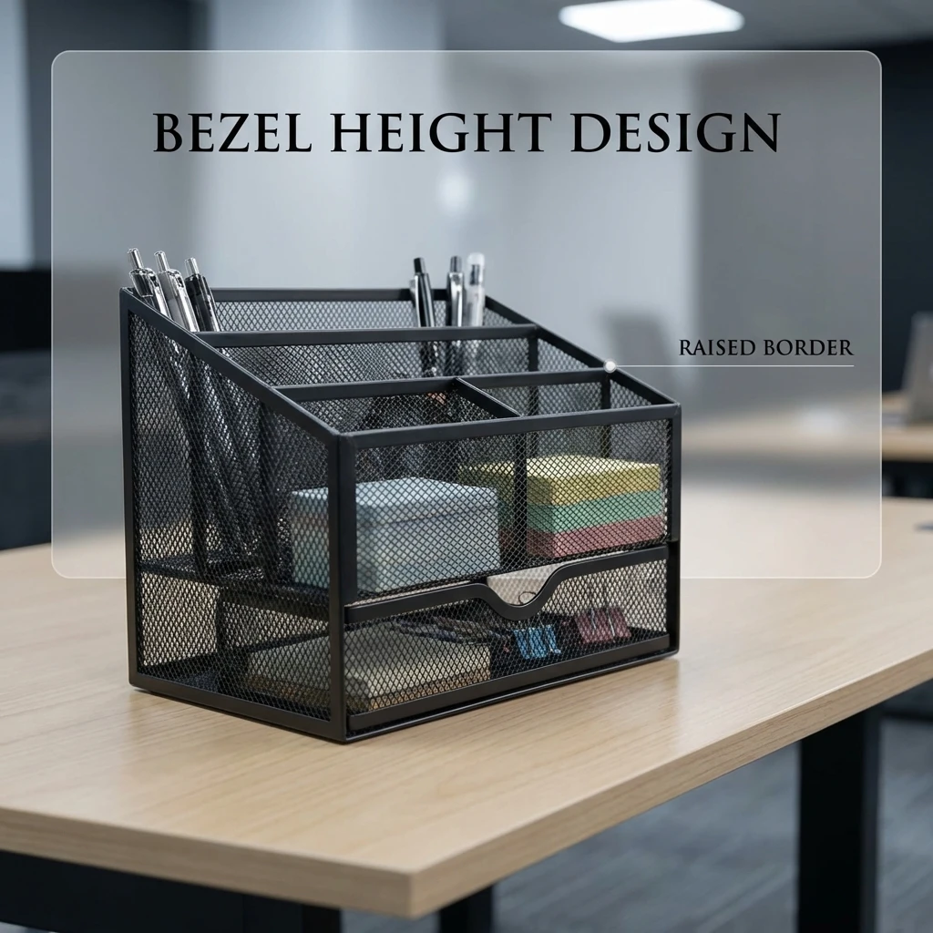 Schwarzes Metall-Schreibtisch-Organizer-Aufbewahrungsregal, Reversibles Design mit Erhöhtem Rand, Rutschfeste Füße, Platzsparendes Arbeitsplattenregal