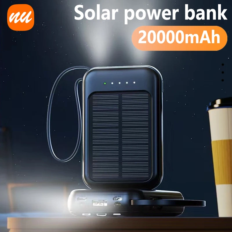 

Mini solar power bank equipped with four wire 20000mAh large capacity outdoor camping portable power bank LED light energy board