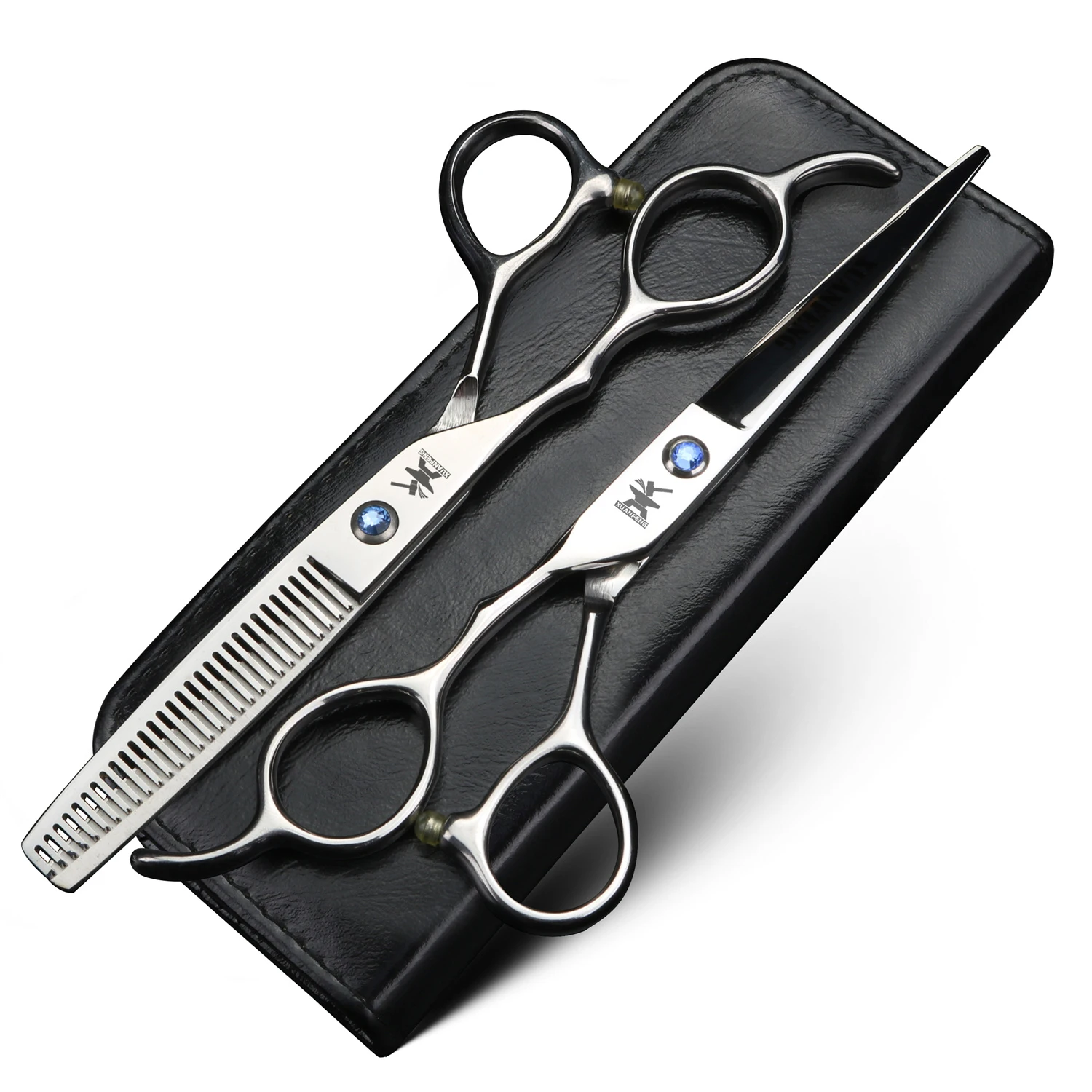 Left hand 6-inch black hair scissors, Japanese 440C steel cutting scissors and thinning scissors in various specifications