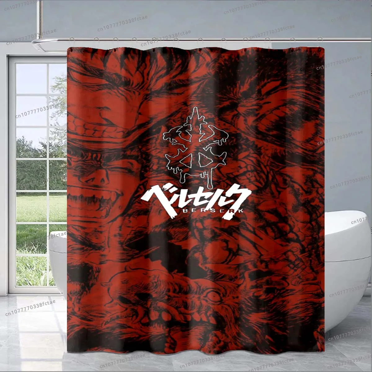 Berserk Anime Red Shower Curtain Japanese Horror Anime Cartoon Shower Curtain Adult Children\'s Bathroom Personalized Decoration