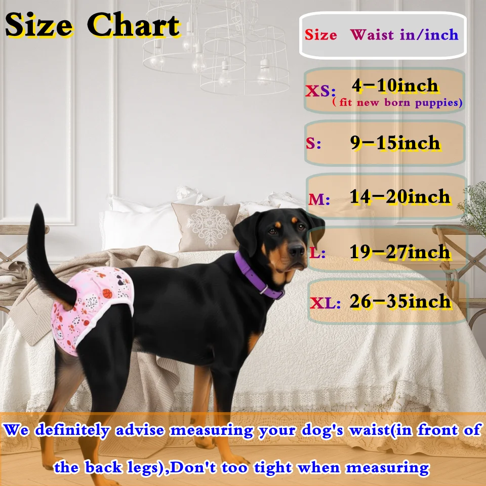 Washable Female Pet Physiology Pants Printed Anti-Nuisance Diaper Easy to Wear and Reusable Suitable for Menstruating Girl Dog