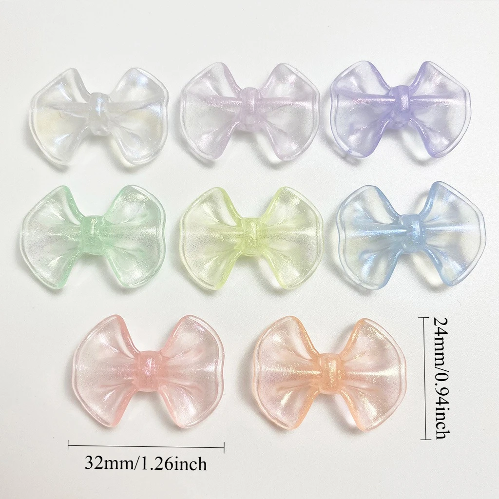 10/20/40Pcs, 24*32mm, Luminous, Fine Sparkle, Bow Tie, Loose Beads, Beads, Pendant, DIY, Hair Rope, Accessories Materials