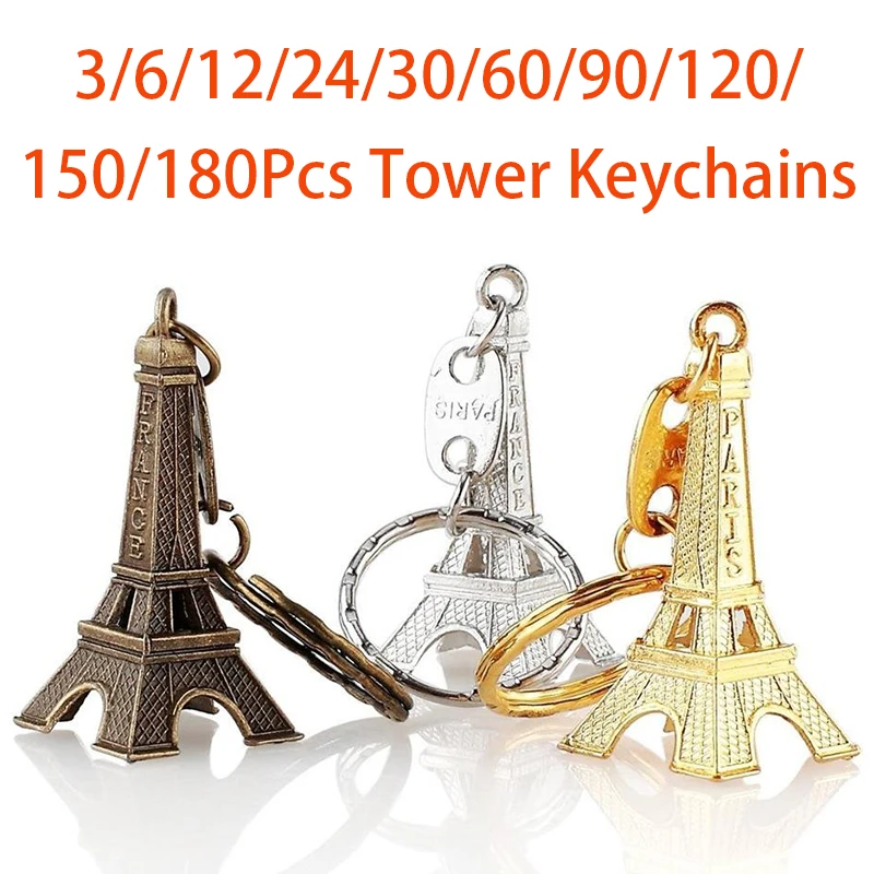 

3-180Pcs Vintage Paris Eiffel Tower Keychain Metal Tower Pendant Keyring Bag Small Gift Keychains