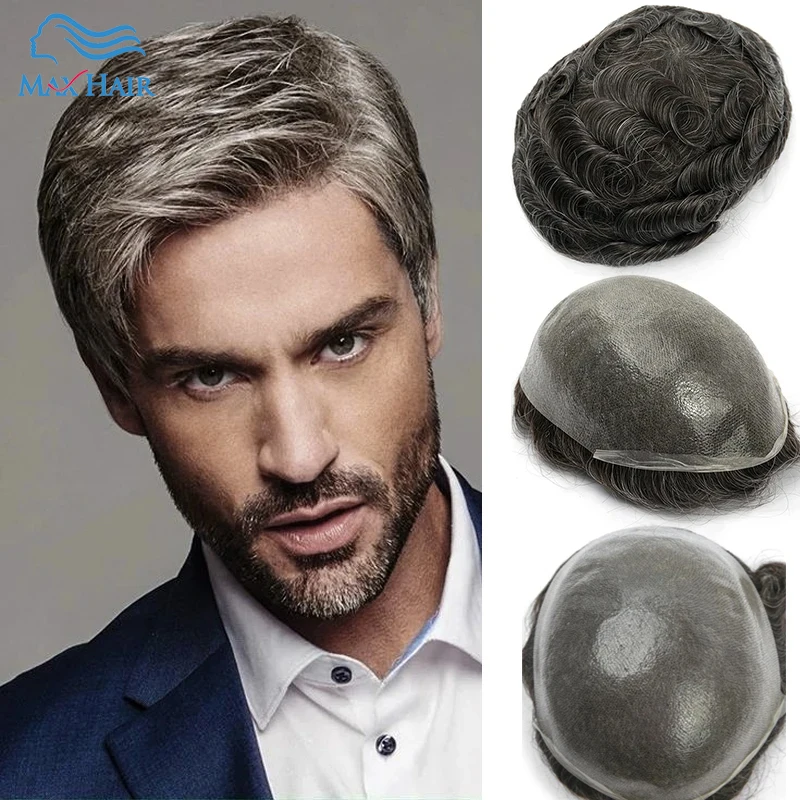 

Парики из волос Maxhair Toupee для мужчин, двойная завязанная кожа, основа из искусственной кожи, 100% замена человеческих волос Remy, парик с одним разделенным узлом