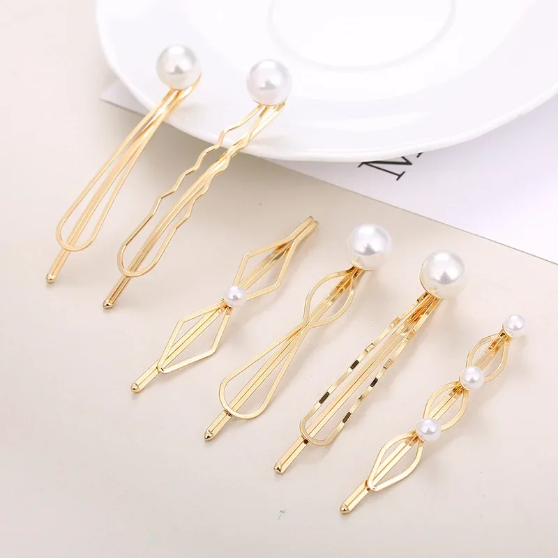 

Trendy Women Pearl Inlay Bar Clip Korean Simple Fashion Hair Accessory Girl Love Heart Headwear Sturdy