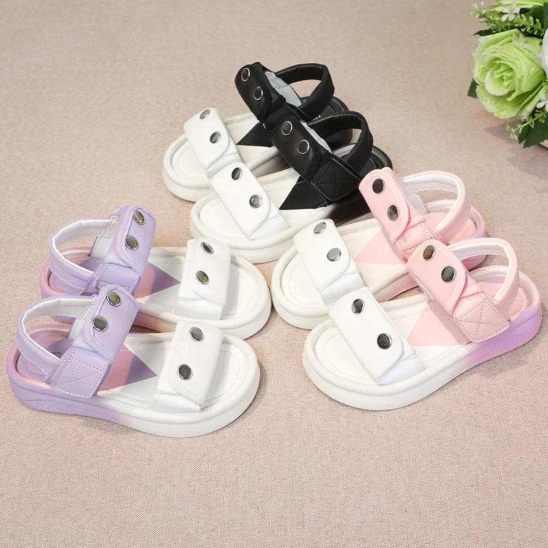 Children Sandals for Girls 2024 Summer New Fashion Gradient Color Soft Comfortable Korean Style Anti-slippery Casual Beach Shoes