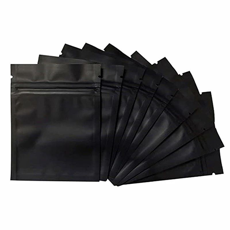 100 szt. Kawa zioła w proszku torba na zamek błyskawiczny odporne na zapachy płaskie woreczki matowa czarna folia aluminiowa Zip Lock torby z mylaru