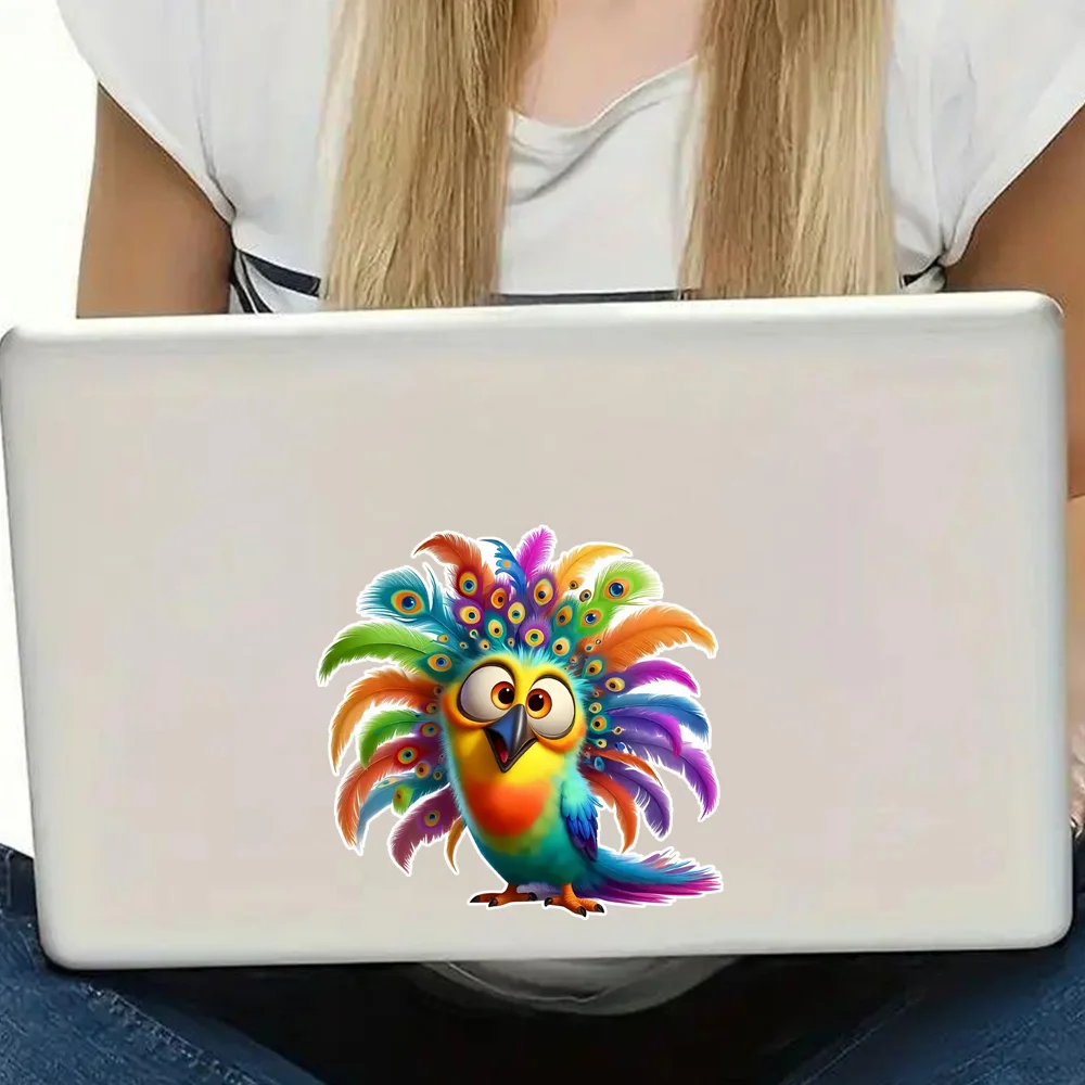 Adesivo de pássaro fantasia caprichoso colorido de 12x12cm para carros, laptops e paredes, motocicletas e caminhões, fácil de colar ao vidro