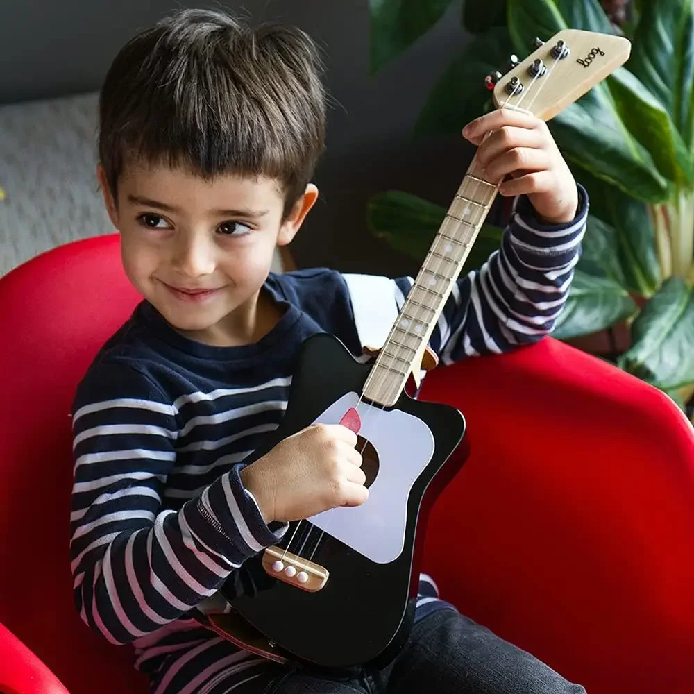 Guitarra infantil acústica para iniciantes 3 cordas maiores de 3 anos Aplicativo e lições de aprendizagem incluídas Vermelho