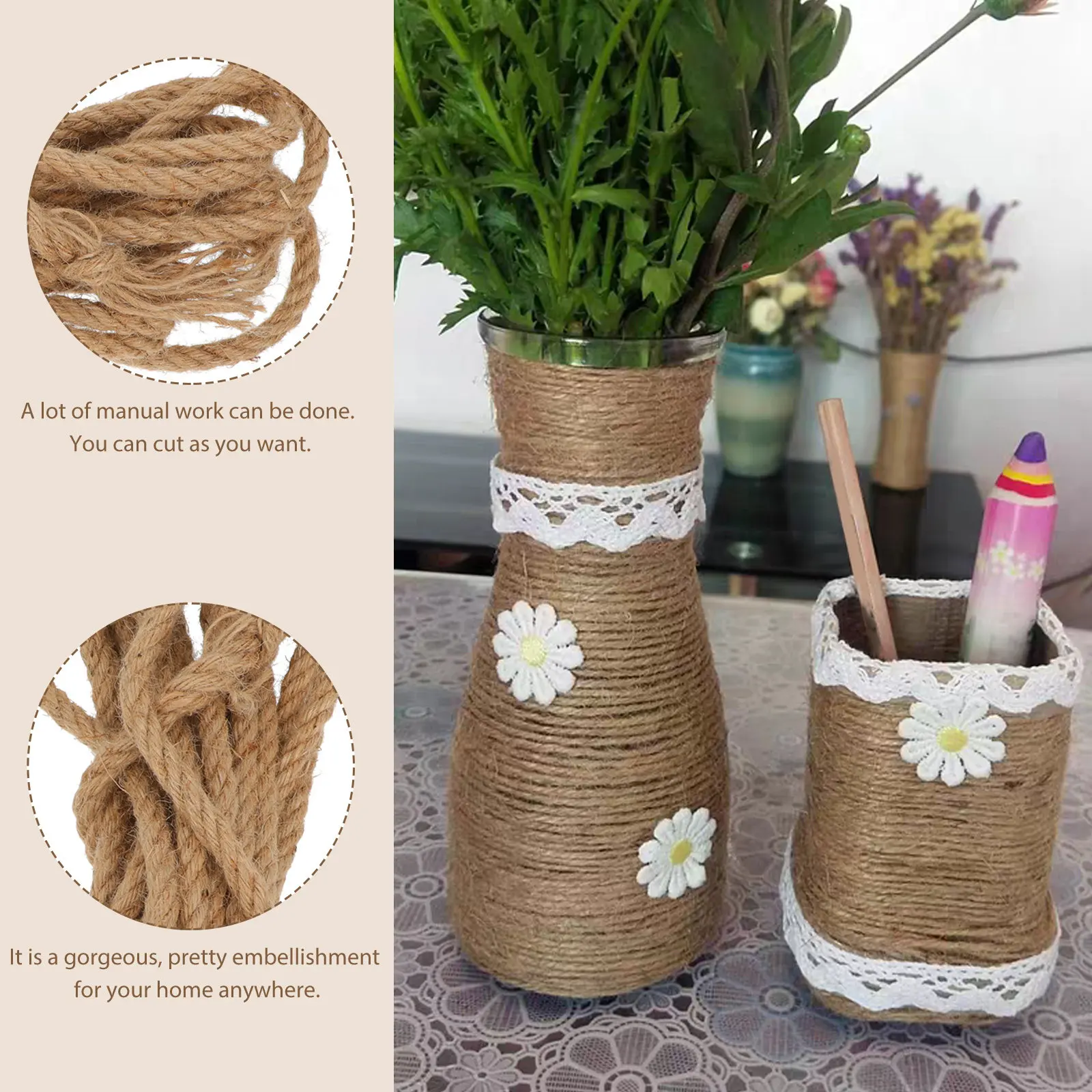 Jute Rope Twine Set for Gift Wrapping Christmas Tree Wedding Party Crafts Rustic Packaging Decor