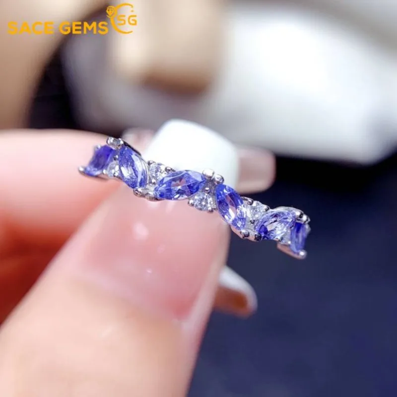 

SACE GEMS Fashion Resizable 2*4MM Natual Tanzanite Rings for Women 925Sterling Silver Wedding Party Fine Jewelry Festival Gift