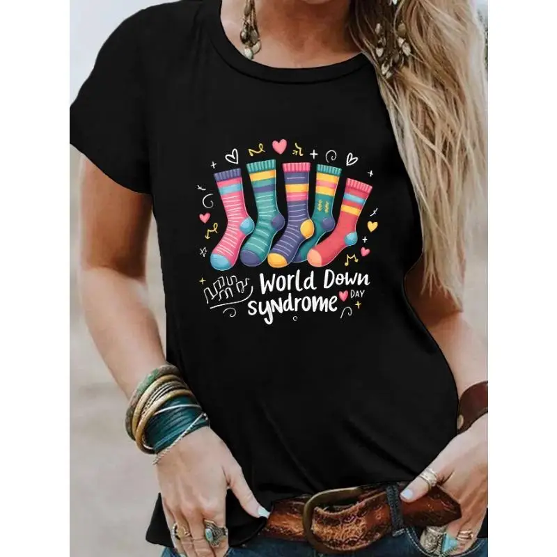 

Down Syndrome Awareness T-Shirt World Down Syndrome Support Graphic Tee Unisex Colorful Socks Gift Inclusion Apparel