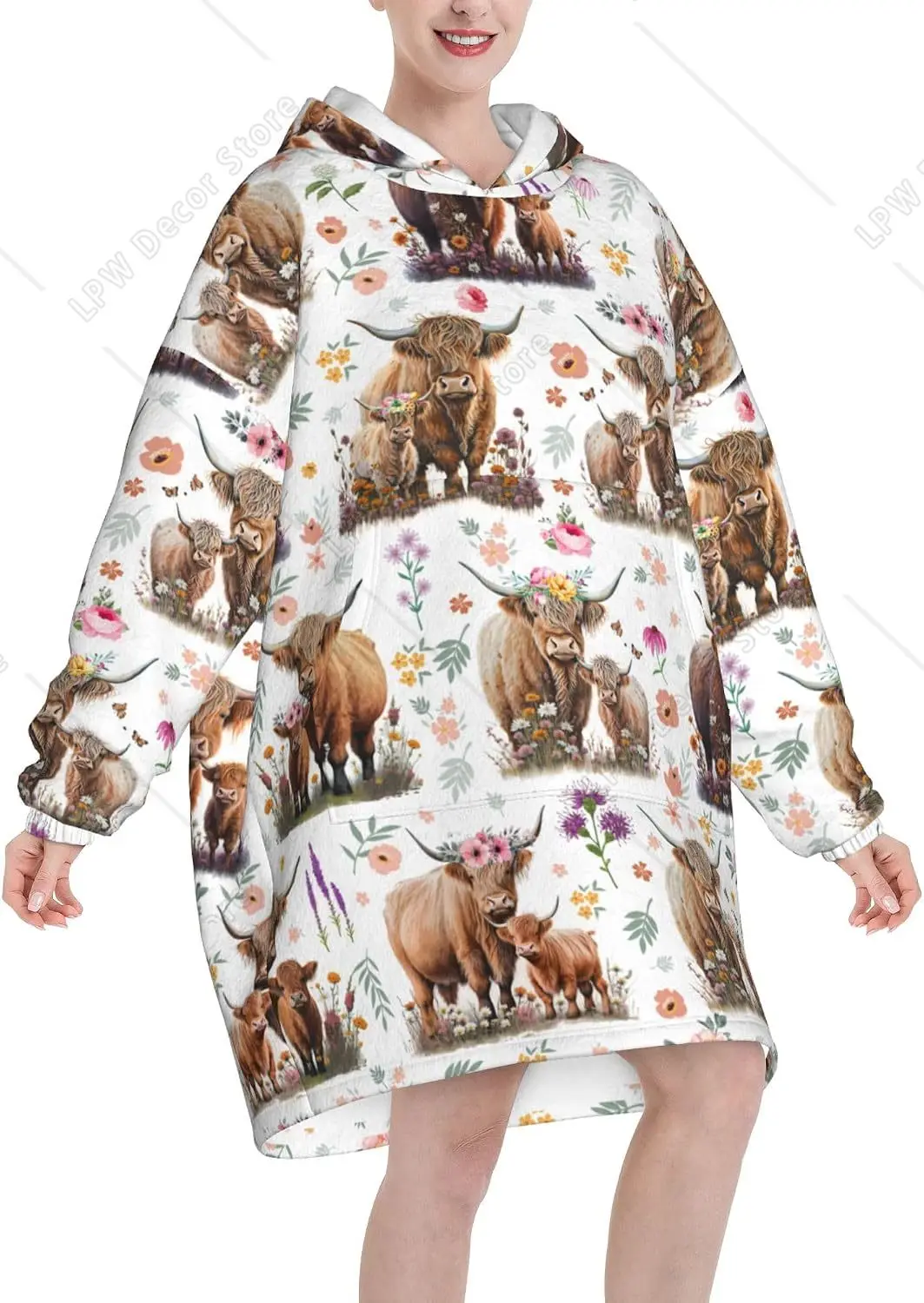 Highland Cow Gifts Wearable Blanket Oversized Blanket Cozy Hoodie For Adults Sweatshirt Sweater Blanket With Pocket