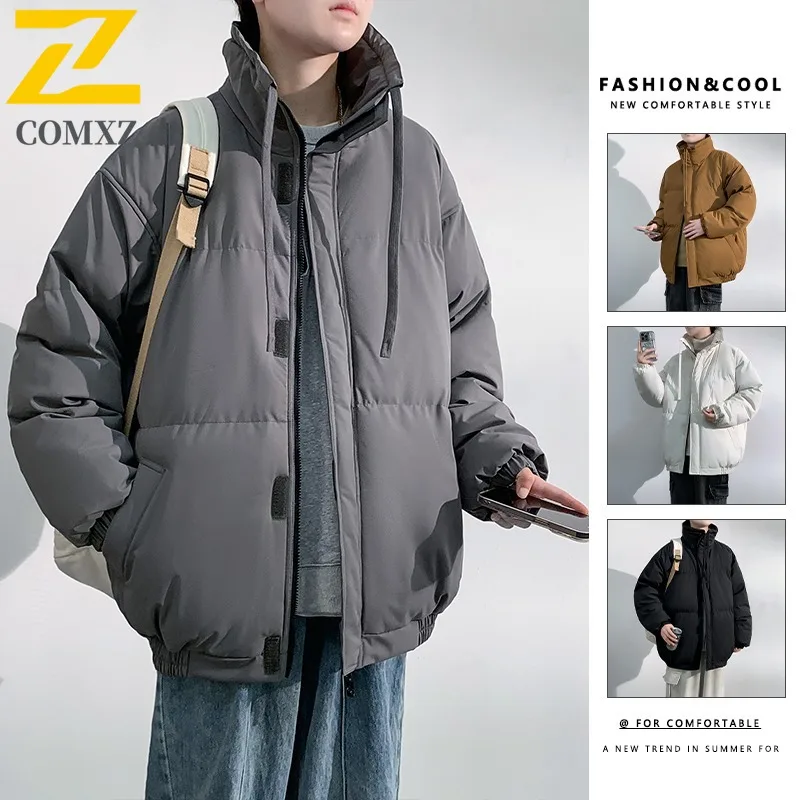 COMXZ 2025 Winter Men Graphene Cotton Jacket Detachable outdoor  Hooded Waterproof Windproof Solid Color Thick Fleece Lined Coat