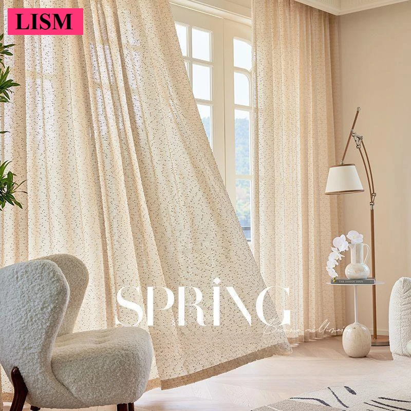 

French Retro Modern Beige Tulle Fashion Texture Sheer Voile Curtains for Living Room Bedroom Dining Luxury Window Drapes Custom