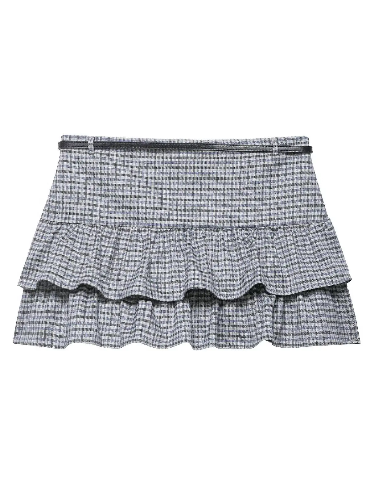 Low Waist A-Line  Skirt with Pleated  And Belt College Style Women's Fashion Polyester Fiber Anti-Wrinkle Processing