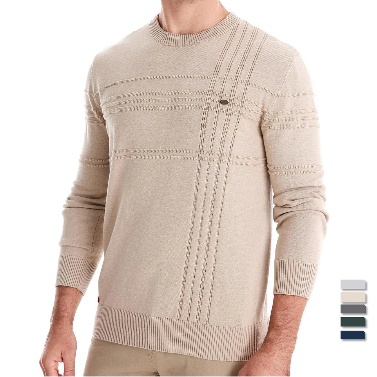 2024 New AIOPESON Mens Crewneck Pullover Sweater Knitted Cotton Stripped Quality Autumn Winter Warm Sweaters for Men