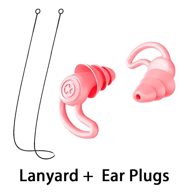 HUAK 3-Layer Ear Plugs with Lanyard - Soft Silicone Reusable Noise Cancelling Ear Buds for Sleeping Swimming & Hearing Protectio