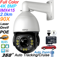 Laser Infrared Full Color Auto Tracking Cruise 8MP 4K 90X Optical Zoom 360° Onvif POE PTZ IP Surveillance Speed Dome Camera