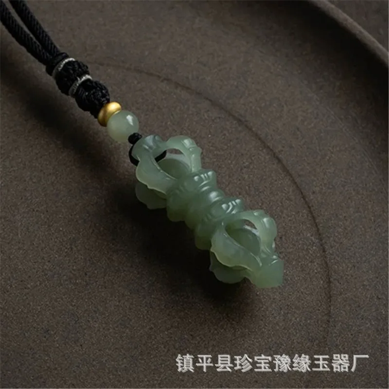 Natural Hetian Vajra Pendant Lake Green Jade Hollow Lu Lu Tong Hanging Ornament Men and Women
