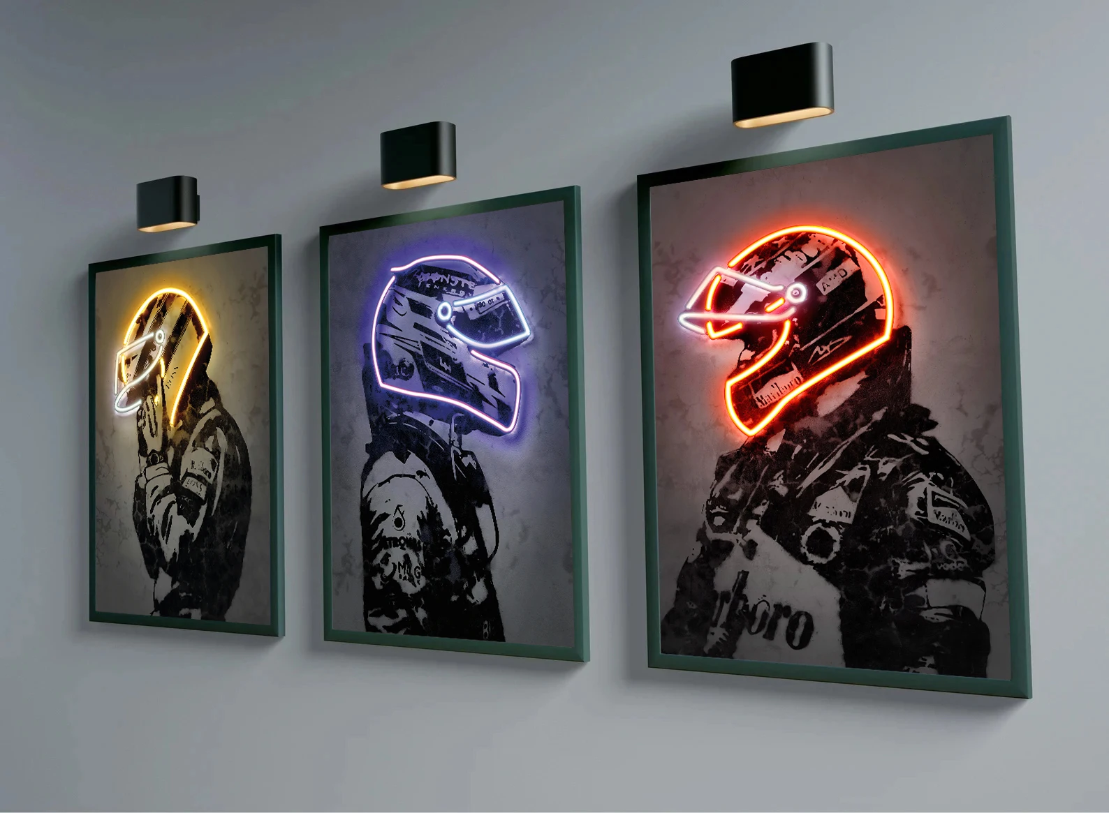 

Abstract Formula 1 Car Driver Hamilton Neon Helmet Poster Canvas Painting F1 Racing Car Sport Wall Art For Bar Room Decor No LED