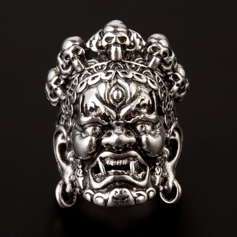 Retro Mahakala Large Ring For Men Street Punk Gothic Rock Hiphop Adjustable Open Ring Handmade Jewelry Biker Accessories Gift