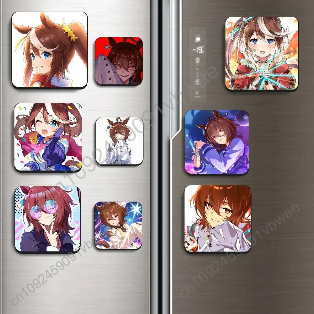 Agnes Tachyon Tokai Teio Pretty Derby Black Square Plastic Fridge Magnet, for Magnetic Sticker No Trace Left, Durable