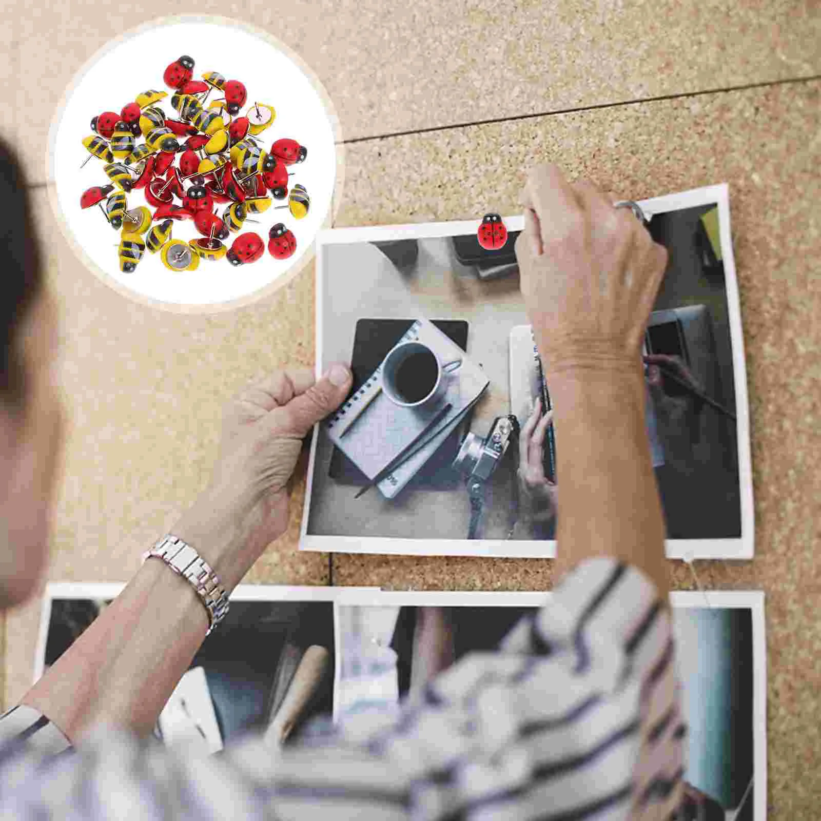 

50 Pcs Bee Ladybug Thumbtack Animal Small Push Pin Multi-function Press The Nail Cartoon