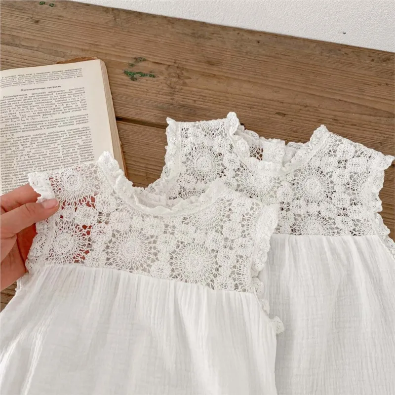 Newborn Baby Girl Lace Romper Ruffle Sleeveless Jumpsuit Infant Toddler Sister Dress Onepiece Spring Summer Baby Clothes 0-7Y