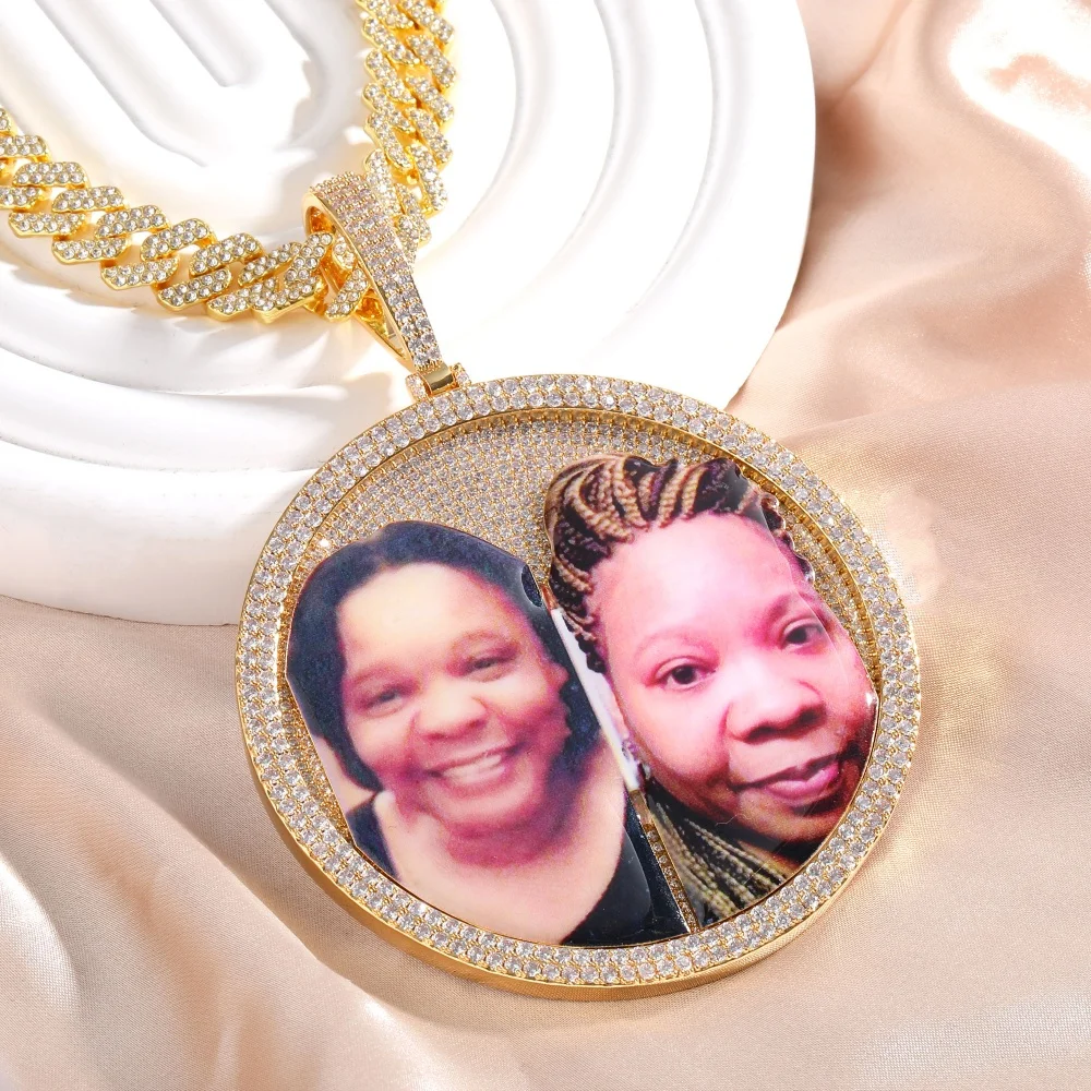 

Подвеска с фотографией по индивидуальному заказу, сверкающий 5A + камень CZ, семейный любовник, юбилей, гравировка сзади, текст, ожерелье в стиле хип-хоп, колье, подвеска