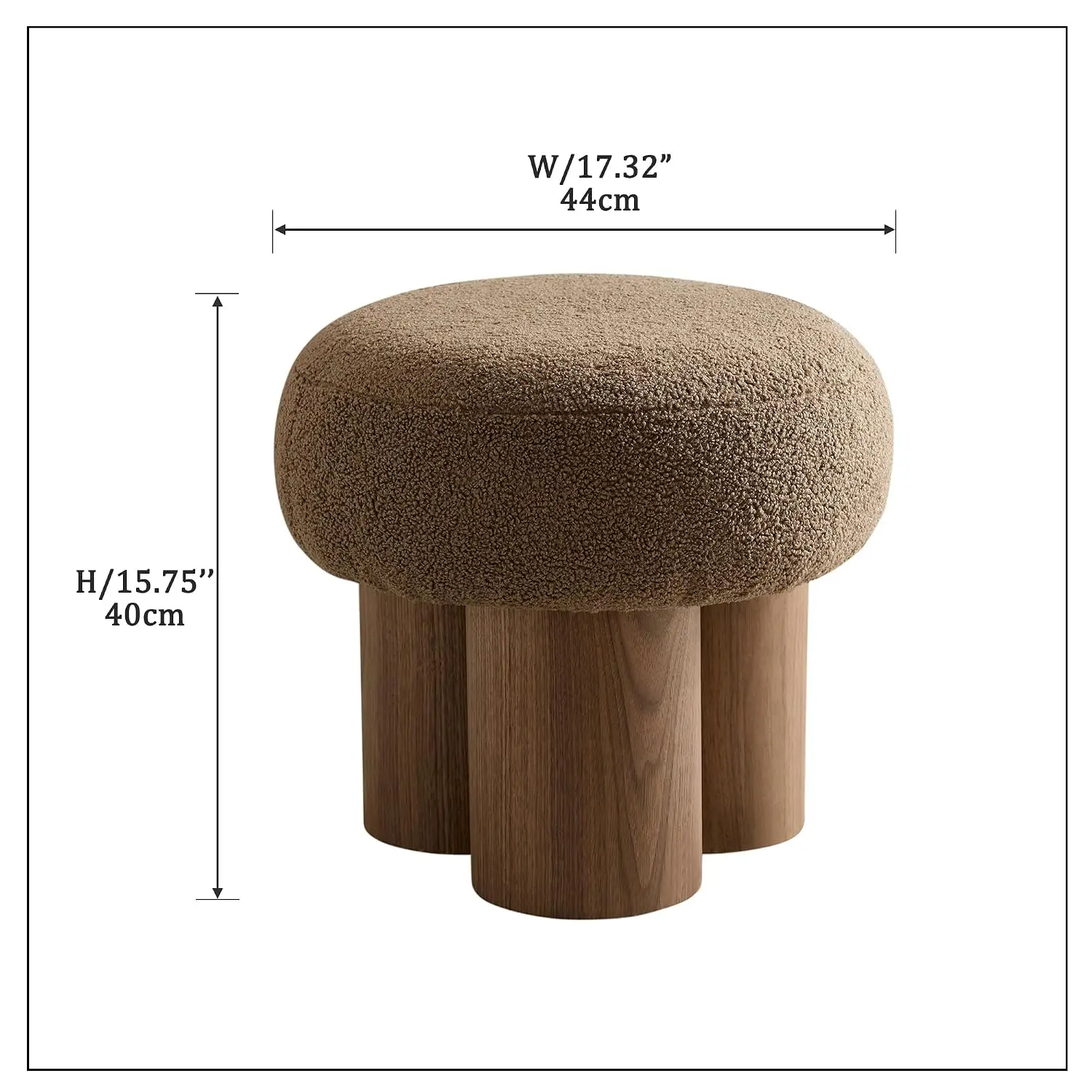 Teddy Fabric Mushroom Ottoman Stool with 3 Legs, Small Round Foot Rest for Living Room & Bedroom, 16.54'', Customized view 2
