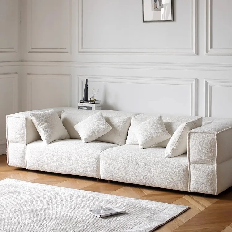 

Three-person cloud living room fabric art minimalist light luxury simple modern down four-person fabric sofa
