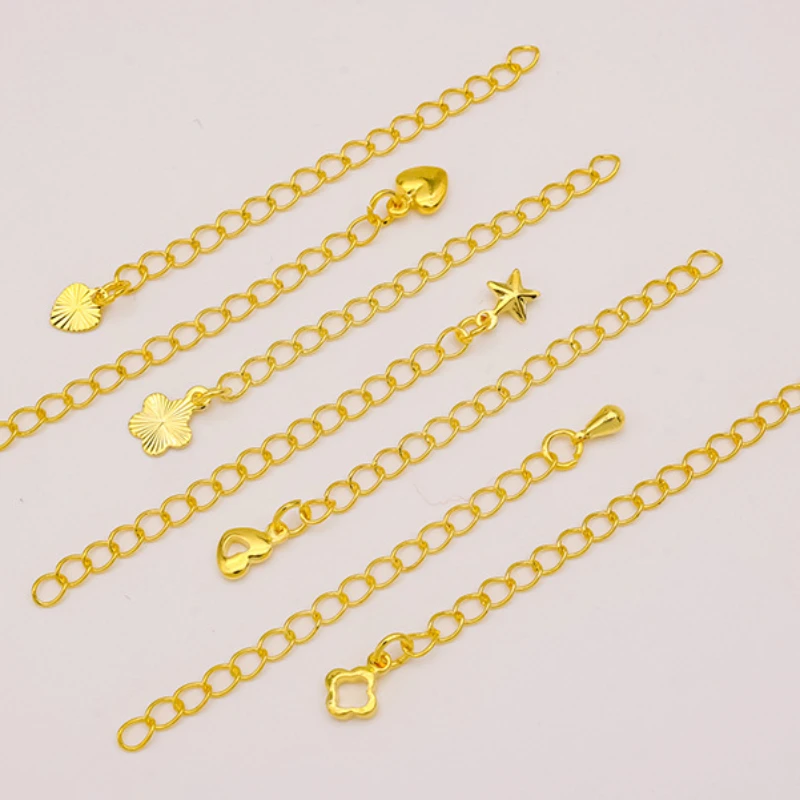 18K Gold 4.5cm Extended Extension Tail Chain 3D Love Tail Chain Connector For DIY Bracelet Necklace Jewelry Making Findings